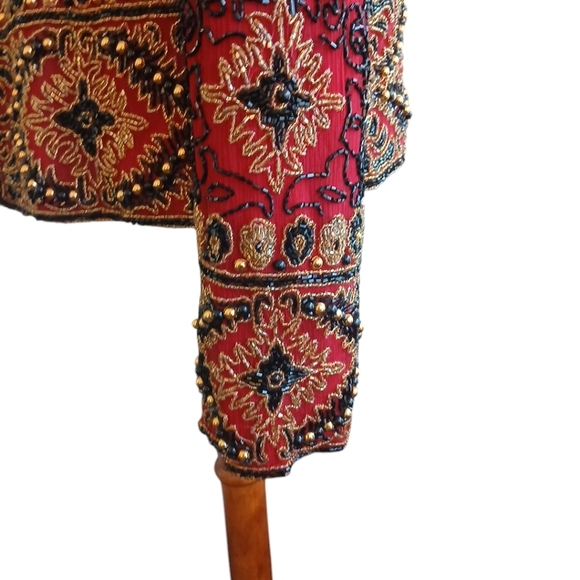 Pappel Boutique Red and Gold Ornate Cropped Blazer Size Medium - Picture 4 of 8